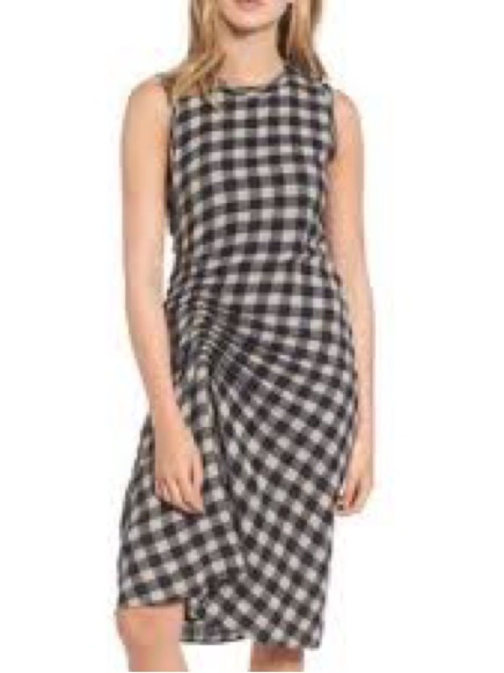 James Perse Virgin Wool Gingham Ruched Cinched Waist Midi Dress Sz S (Sz Tag 1)